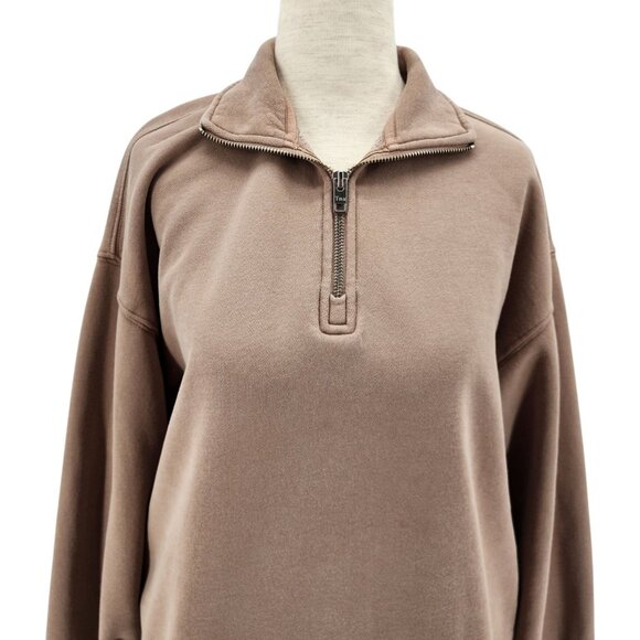 Aritzia TNA Cozy Fleece Womens XS Sweatshirt 1/4 Zip Tan Pullover Long Sleeve - Picture 4 of 11